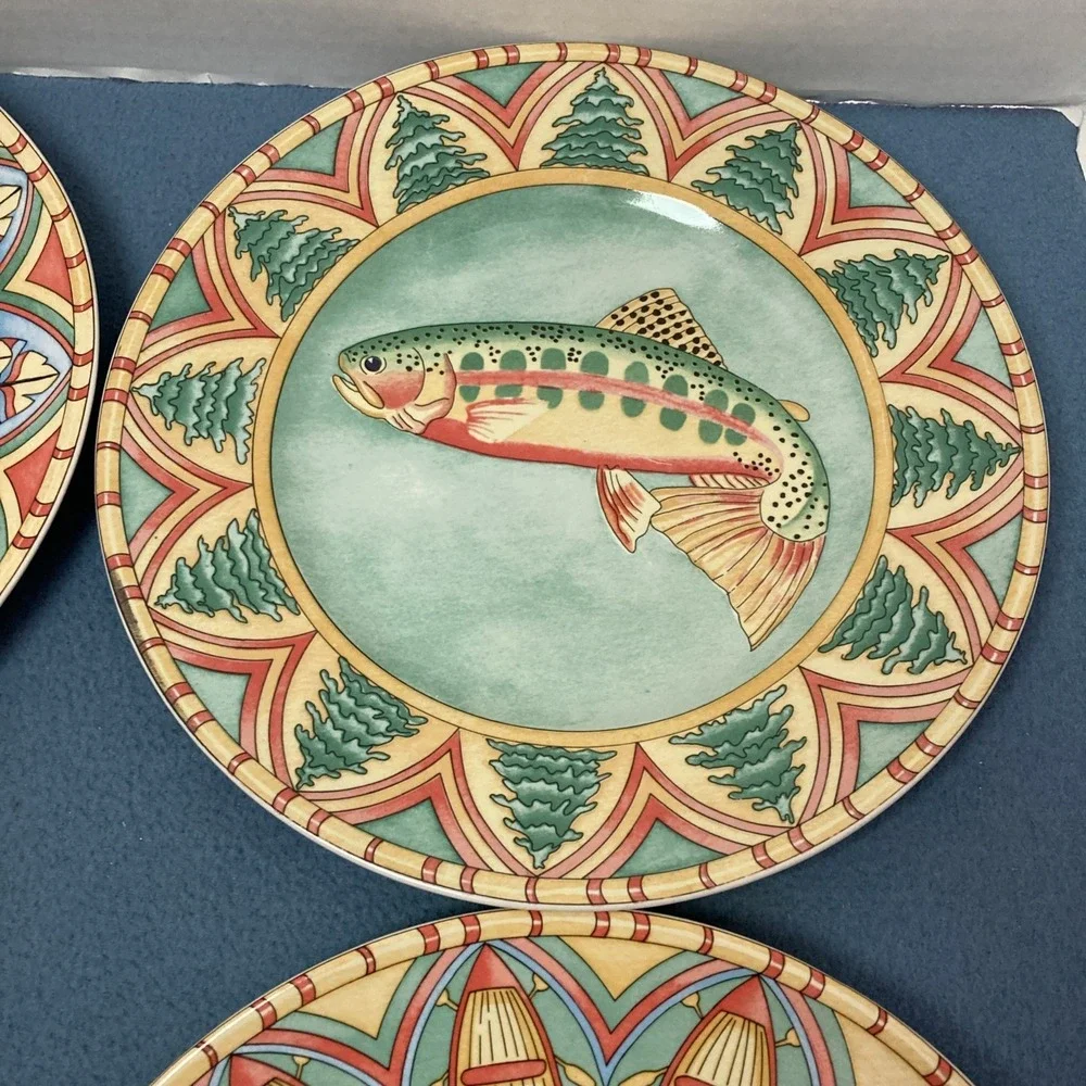 Splash by Siddhia Hutchinson for Essex Multicolor Trout Dinner Plates - Set of 4